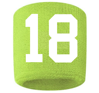 Number 18 Custom Volt Neon Lime Green w/ White #'s Sweatband Wristband Embroidered Stitched