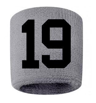 Number 19 Custom Gray w/ Black #'s Sweatband Wristband Embroidered Stitched