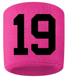 Number 19 Custom Hot Pink w/ Black #'s Sweatband Wristband Embroidered Stitched