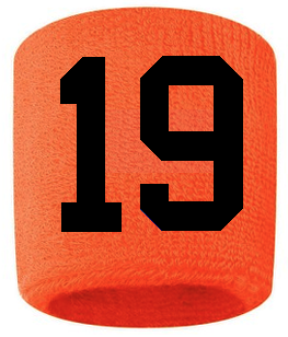 Number 19 Custom Orange w/ Black #'s Sweatband Wristband Embroidered Stitched
