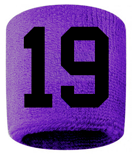 Number 19 Custom Purple w/ Black #'s Sweatband Wristband Embroidered Stitched