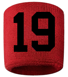 Number 19 Custom Red w/ Black #'s Sweatband Wristband Embroidered Stitched