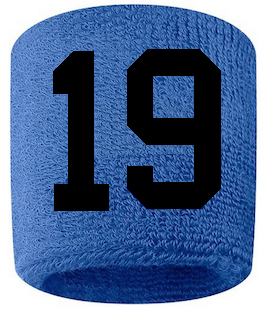 Number 19 Custom Royal Blue w/ Black #'s Sweatband Wristband Embroidered Stitched - SportsJewelryProShop