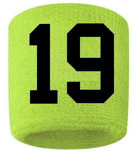 Number 19 Custom Volt Neon Lime Green w/ Black #'s Sweatband Wristband Embroidered Stitched