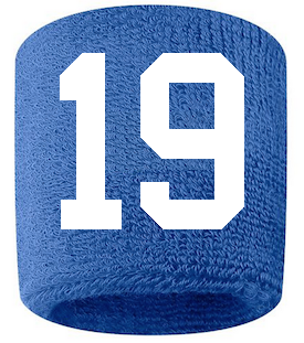 Number 19 Custom Royal Blue w/ White #'s Sweatband Wristband Embroidered Stitched - SportsJewelryProShop