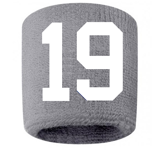 Number 19 Custom Gray w/ White #'s Sweatband Wristband Embroidered Stitched