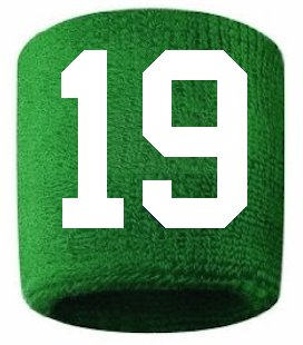 Number 19 Custom Green w/ White #'s Sweatband Wristband Embroidered Stitched