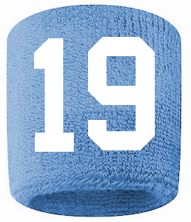 Number 19 Custom Light Blue w/ White #'s Sweatband Wristband Embroidered Stitched
