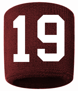 Number 19 Custom Maroon w/ White #'s Sweatband Wristband Embroidered Stitched