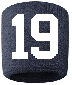 Number 19 Custom Navy Blue w/ White #'s Sweatband Wristband Embroidered Stitched