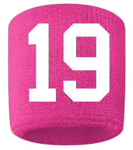 Number 19 Custom Hot Pink w/ White #'s Sweatband Wristband Embroidered Stitched