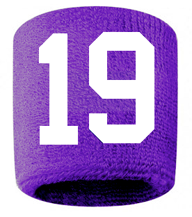 Number 19 Custom Purple w/ White #'s Sweatband Wristband Embroidered Stitched