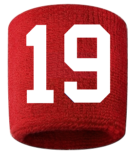 Number 19 Custom Red w/ White #'s Sweatband Wristband Embroidered Stitched