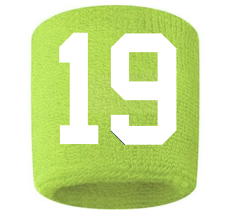 Number 19 Custom Volt Neon Lime Green w/ White #'s Sweatband Wristband Embroidered Stitched