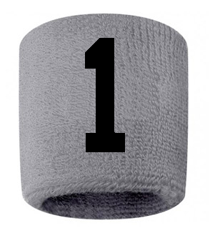 Number 1 Custom Gray w/ Black #'s Sweatband Wristband Embroidered Stitched