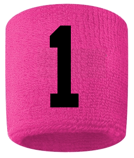 Number 1 Custom Hot Pink w/ Black #'s Sweatband Wristband Embroidered Stitched