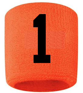 Number 1 Custom Orange w/ Black #'s Sweatband Wristband Embroidered Stitched