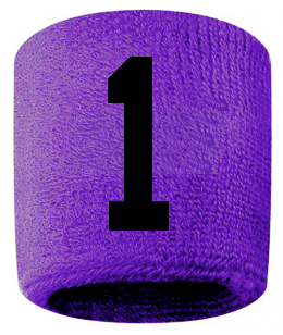Number 1 Custom Purple w/ Black #'s Sweatband Wristband Embroidered Stitched