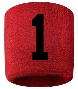 Number 1 Custom Red w/ Black #'s Sweatband Wristband Embroidered Stitched