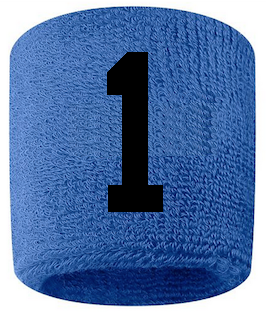 Number 1 Custom Royal Blue w/ Black #'s Sweatband Wristband Embroidered Stitched