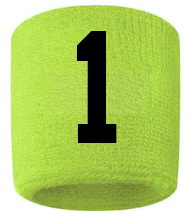 Number 1 Custom Volt Neon Lime Green w/ Black #'s Sweatband Wristband Embroidered Stitched