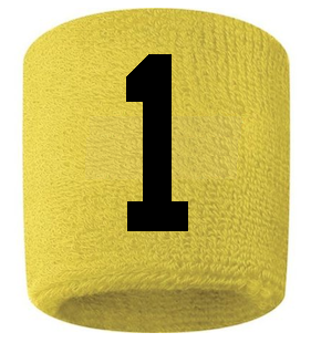 Number 1 Custom Yellow w/ Black #'s Sweatband Wristband Embroidered Stitched