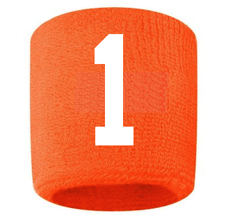 Number 1 Custom Orange w/ White #'s Sweatband Wristband Embroidered Stitched