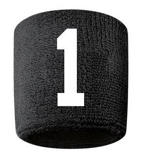 Number 1 Custom Black w/ White #'s Sweatband Wristband Embroidered Stitched