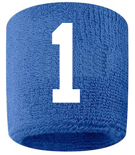 Number 1 Custom Royal Blue w/ White #'s Sweatband Wristband Embroidered Stitched