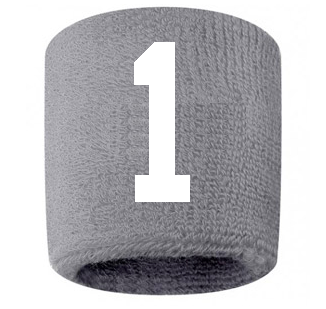 Number 1 Custom Gray w/ White #'s Sweatband Wristband Embroidered Stitched