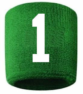 Number 1 Custom Green w/ White #'s Sweatband Wristband Embroidered Stitched