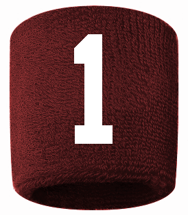 Number 1 Custom Maroon w/ White #'s Sweatband Wristband Embroidered Stitched