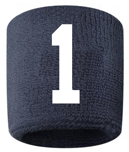 Number 1 Custom Navy Blue w/ White #'s Sweatband Wristband Embroidered Stitched