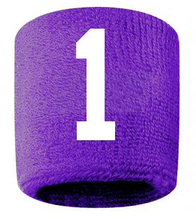 Number 1 Custom Purple w/ White #'s Sweatband Wristband Embroidered Stitched