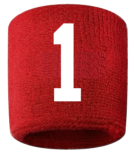 Number 1 Custom Red w/ White #'s Sweatband Wristband Embroidered Stitched