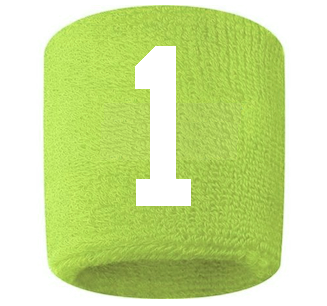 Number 1 Custom Volt Neon Lime Green w/ White #'s Sweatband Wristband Embroidered Stitched