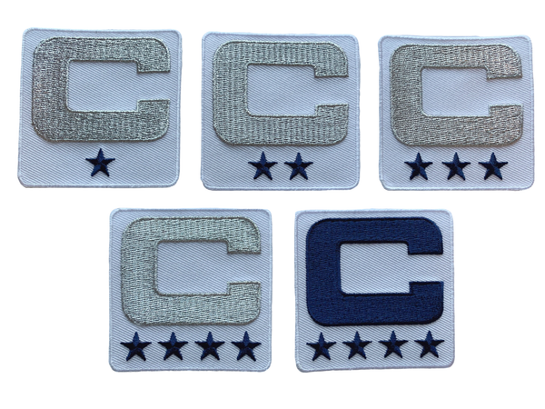 2025 White Navy Blue Metallic Silver COLOR RUSH Captain C Patch w/ Stars Iron On Jersey Football Captains Patch Premium Embroidered Stitched