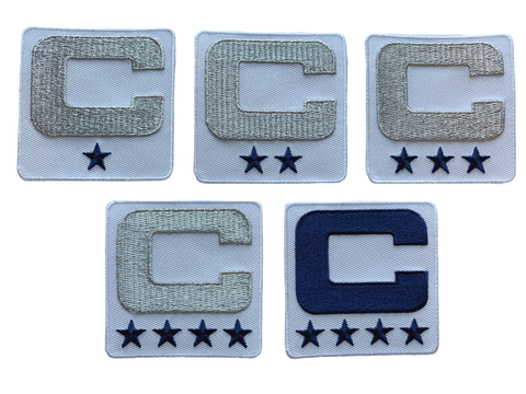 2025 White Navy Blue Metallic Silver COLOR RUSH Captain C Patch w/ Stars Iron On Jersey Football Captains Patch Premium Embroidered Stitched