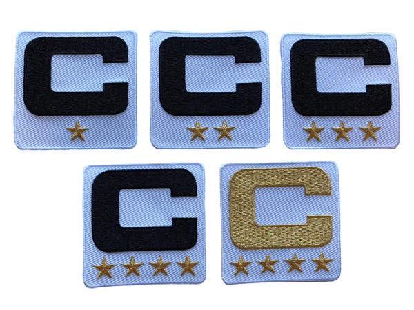 2025 White Black Metallic Gold COLOR RUSH Captain C Patch w/ Stars Iron On Jersey Football Captains Patch Premium Embroidered Stitched