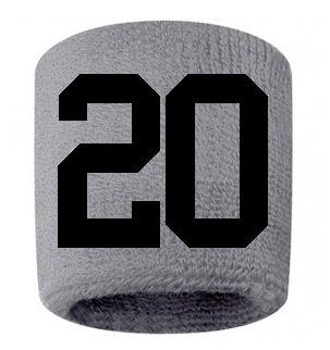 Number 20 Custom Gray w/ Black #'s Sweatband Wristband Embroidered Stitched