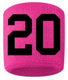 Number 20 Custom Hot Pink w/ Black #'s Sweatband Wristband Embroidered Stitched
