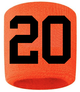 Number 20 Custom Orange w/ Black #'s Sweatband Wristband Embroidered Stitched