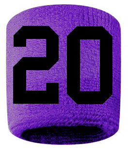 Number 20 Custom Purple w/ Black #'s Sweatband Wristband Embroidered Stitched