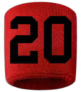 Number 20 Custom Red w/ Black #'s Sweatband Wristband Embroidered Stitched