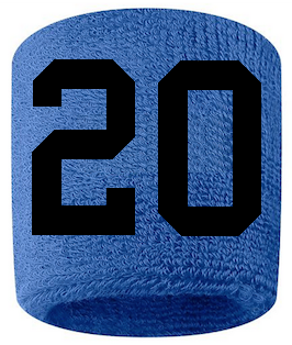 Number 20 Custom Royal Blue w/ Black #'s Sweatband Wristband Embroidered Stitched