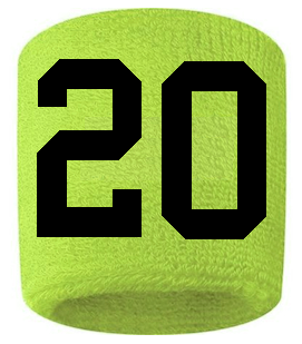 Number 20 Custom Volt Neon Lime Green w/ Black #'s Sweatband Wristband Embroidered Stitched
