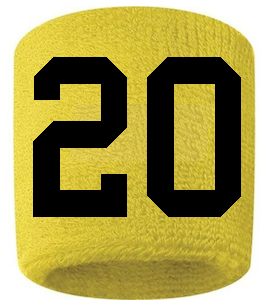 Number 20 Custom Yellow w/ Black #'s Sweatband Wristband Embroidered Stitched