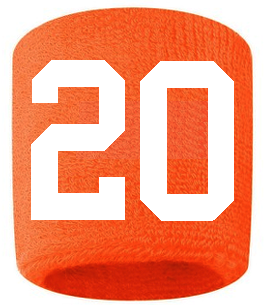 Number 20 Custom Orange w/ White #'s Sweatband Wristband Embroidered Stitched