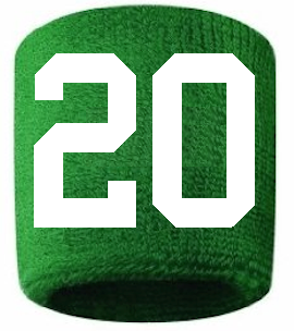 Number 20 Custom Green w/ White #'s Sweatband Wristband Embroidered Stitched