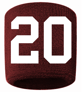 Number 20 Custom Maroon w/ White #'s Sweatband Wristband Embroidered Stitched